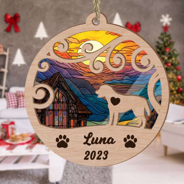 Custom Suncatcher Ornament Labrador Retriever – Sunset Background Custom Name and Year Christmas Gift for Dog Lover