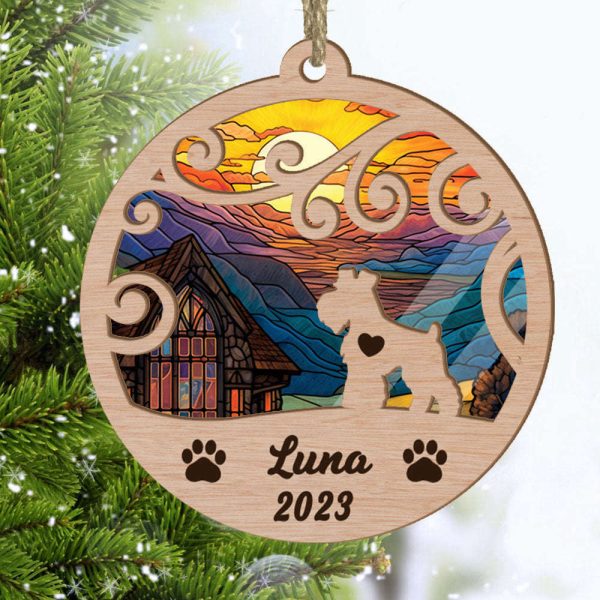 Custom Suncatcher Ornament Miniature Schnauzer – Sunset Background Custom Name and Year Christmas Gift for Dog Lover