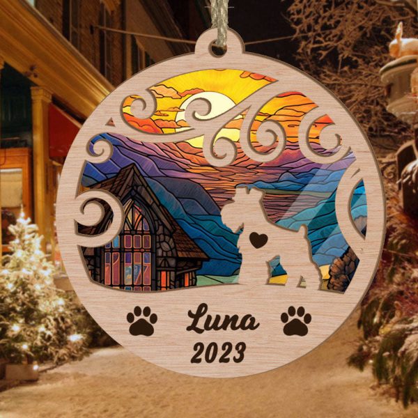 Custom Suncatcher Ornament Miniature Schnauzer – Sunset Background Custom Name and Year Christmas Gift for Dog Lover