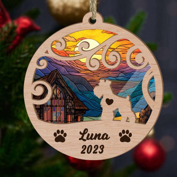 Custom Suncatcher Ornament Miniature Schnauzer – Sunset Background Custom Name and Year Christmas Gift for Dog Lover