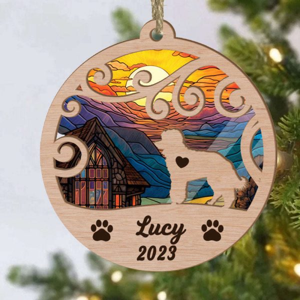 Custom Suncatcher Ornament Poodle – Sunset Background Custom Name and Year Christmas Gift for Dog Lover