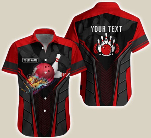 Customize Bowling Hawaiian Shirt, Bowling Red Black Shirt, Bowling Shirt – Best Gift For Bowling Lovers, Bowling Team