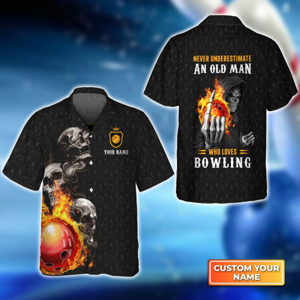 Customized Bowling Skull Hawaiian Shirt – Old Man Who Loves Bowling Personalized Name 3D Design