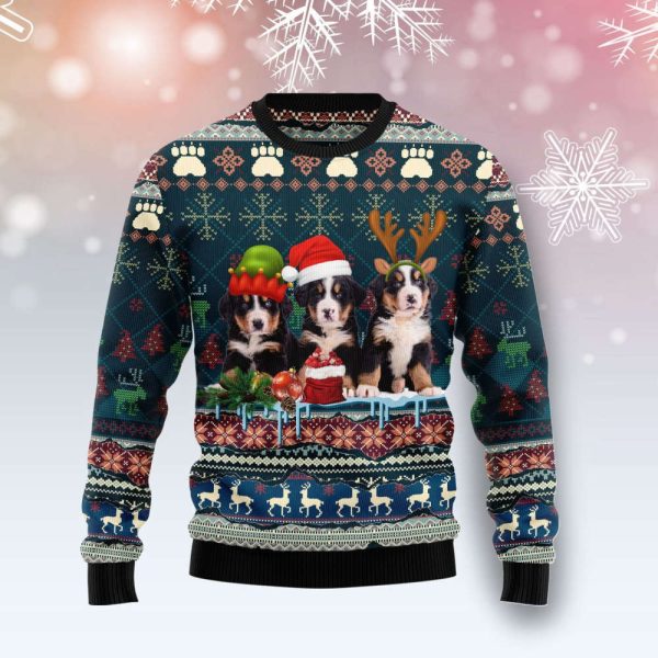 Cute Bernese Mountain Dog Ugly Christmas Sweater, Cute Bernese Mountain Dog 3D All Over Printed Sweater For Christmas Day