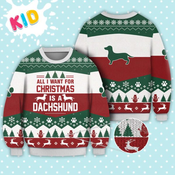 Dachshund Dog 2 All I Want For Christmas Sweater – Festive Knitted Print Sweatshirt Perfect Gift