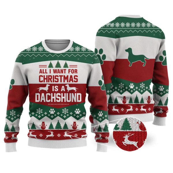 Dachshund Dog 2 Christmas Sweater – Knitted Print Sweatshirt: Best Xmas Gift Ugly Sweater