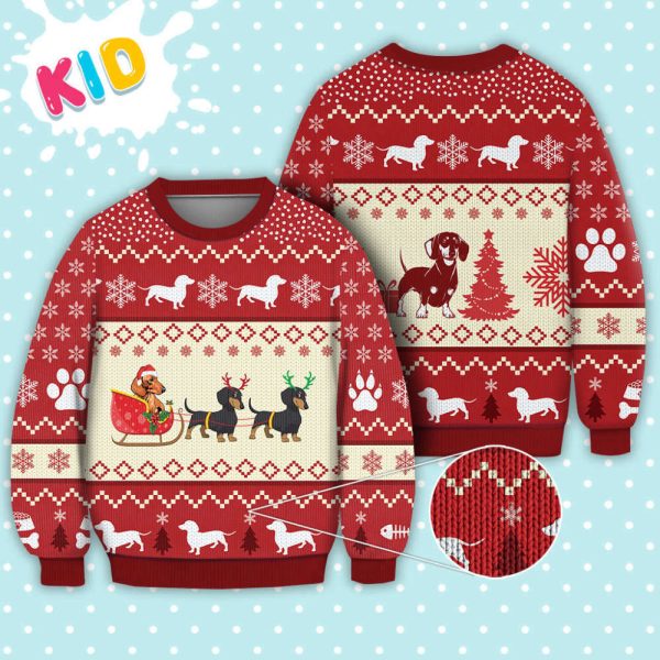 Dachshund Reindeer Christmas Sweater – Festive Knitted Print Sweatshirt for the Perfect Christmas Gift!