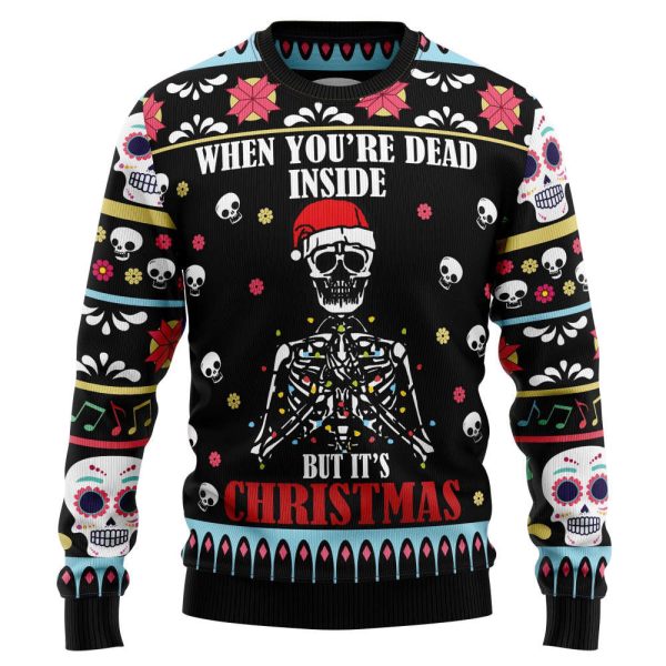 Dead Inside Ugly Christmas Sweater for Men and Women – Skull Design