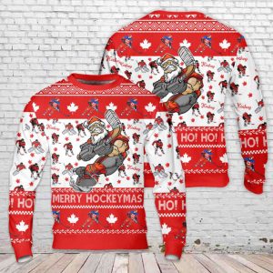 Merry Hockeymas Canada Christmas Sweater 3D…