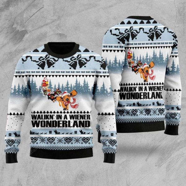 Dog Lover Walkin In A Wiener Ugly Christmas Sweater – 3D All Over Printed Sweater