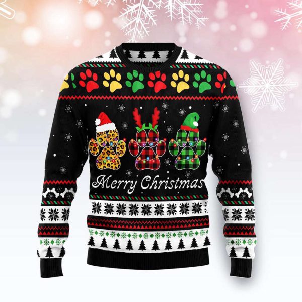 Cozy Dog Paws Xmas Merry Ugly Christmas Sweater – Unisex Knit Wool Sweater
