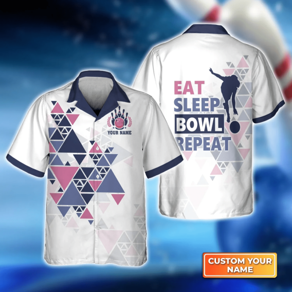 Eat Sleep Bowl Repeat hawaiian shirt, Bowling Hawaiian Shirt For Bowling Gift Team shirt