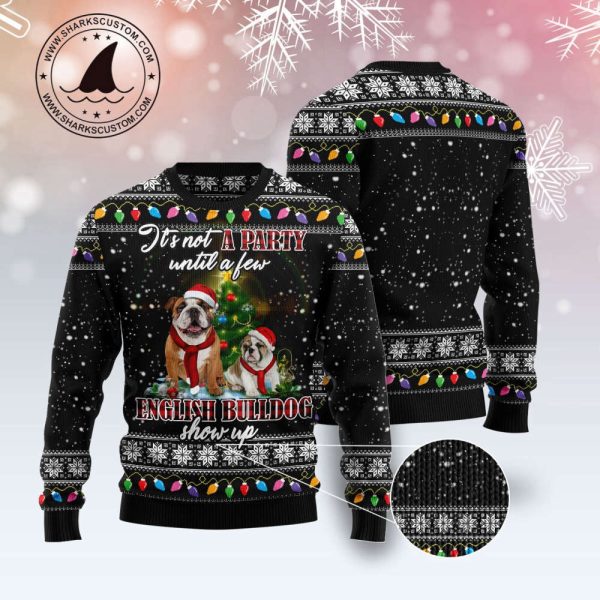 English Bulldog Show Up Ugly Christmas Sweater Festive Pet Apparel