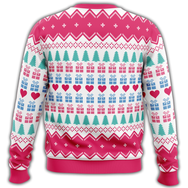 F89 Veteran Sweater: Air Force Wife Christmas Pattern White Pink Ugly Sweater