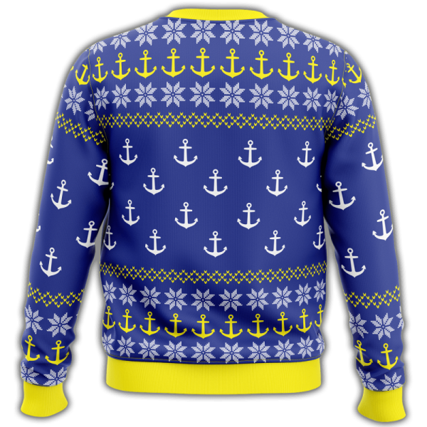 US Navy Anchor Pattern Veteran Sweater: Blue Yellow Ugly Sweater Christmas Gift