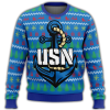 US Navy Anchor Veteran Christmas Sweater – F89 Veteran Sweater in Blue Ugly Sweater Pattern