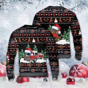 Firefighter Fire Truck Christmas Sweater 3D…