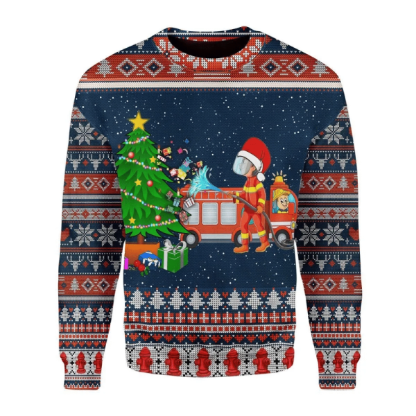 Unisex Firefighter Ugly Christmas Sweater – All Over Print Sweatshirt for Christmas Day