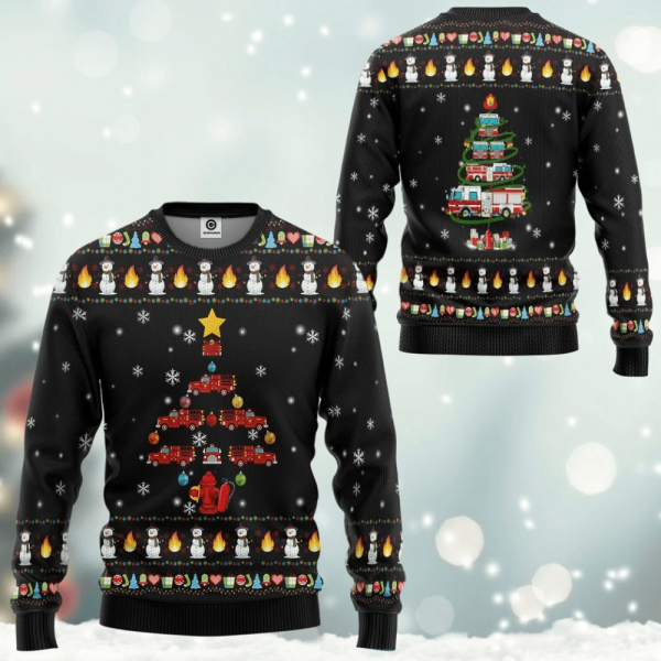 Firetruck Christmas Tree Ugly Sweater: Festive 3D All Over Print