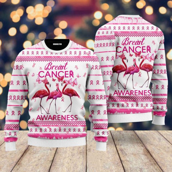 Flamingo Breast Cancer Awareness Ugly Christmas Sweater Gift For Christmas UH1119