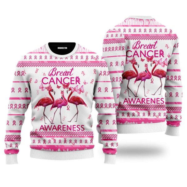 Flamingo Breast Cancer Awareness Ugly Christmas Sweater Gift For Christmas UH1119