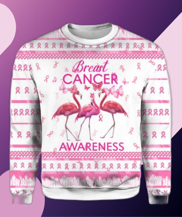 Flamingo Breast Cancer Awareness Ugly Christmas Sweater