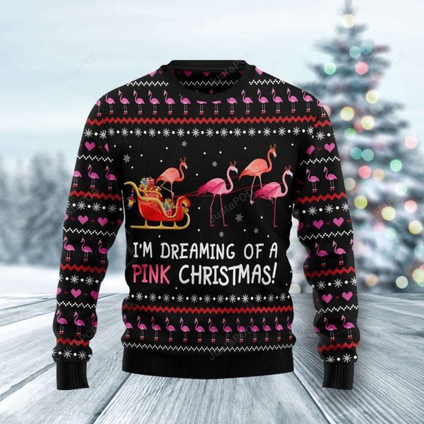 Flamingo I’m Dreaming Of A Pink Christmas Ugly Christmas Sweater, Flamingo I’m Dreaming Of A Pink Christmas Sweater