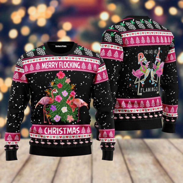 Flamingo Merry Flocking Christmas Ugly Christmas Sweater For Men & Women UH1606