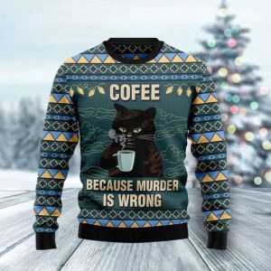 Funny Black Cat Coffee Ugly Christmas…