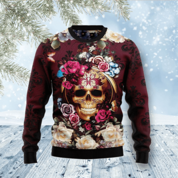 Get Festive with Skull Flower Christmas Ugly Sweater Hn161267 – Unique Holiday Attire