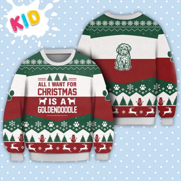 Goldendoodle Dog Christmas Sweater: Festive Knitted Print Sweatshirt – Best Gift for Christmas