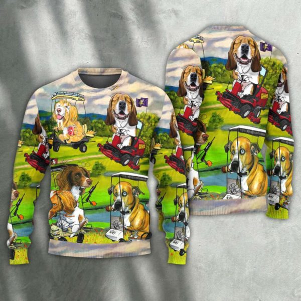 Golf Dog Driving Golf Cart Art Ugly Christmas Sweater – Gift For Christmass Day