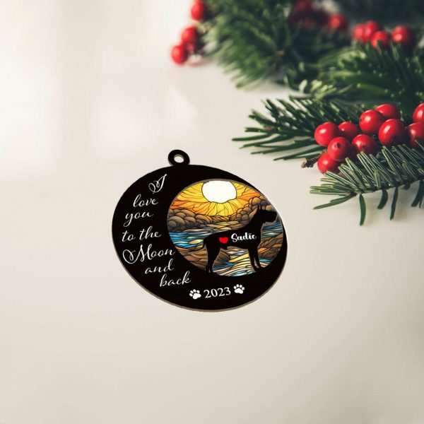 Great Dane Suncatcher Ornament, Love You To The Mon And Back, Great Dane Loss, Memorial Dog Ornament
