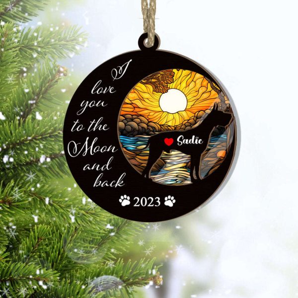 Great Dane Suncatcher Ornament, Love You To The Mon And Back, Great Dane Loss, Memorial Dog Ornament