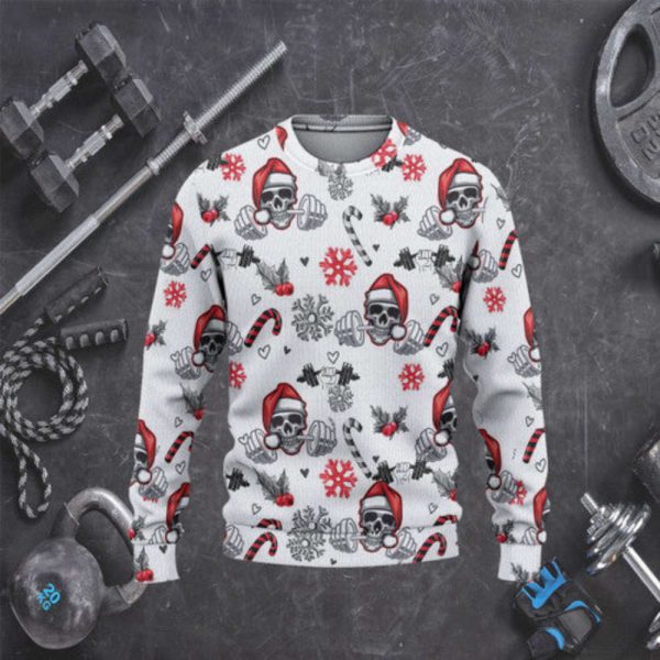 Gym Skull Christmas Woolen Ugly Sweater – Festive Fitness Fashion for a Stylish Holiday Look