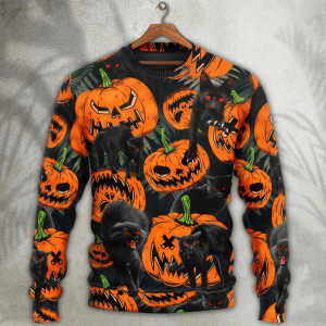 halloween black cat pumpkin scary tropical sweater ugly christmas sweaters 3d aop shirt 5.png