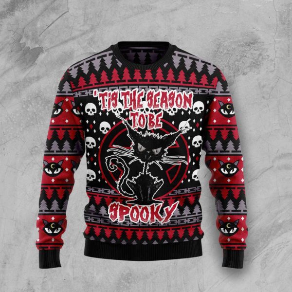 Halloween Black Cat Spooky Ugly Christmas Sweater For Men & Women Adult – Christmas Gifts