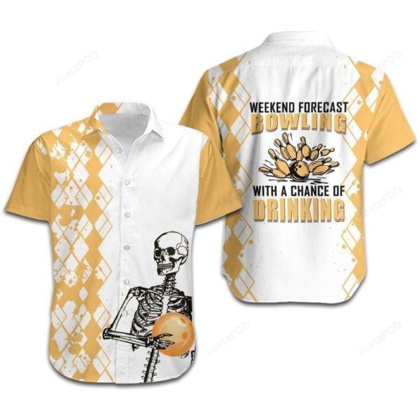 Hawaiian Aloha Shirts Weekend Forecast Bowling With A Chance Of Drinking Skeleton