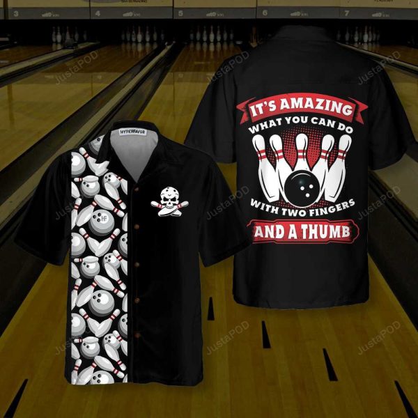 Express Your Style: Two Fingers & a Thumb Hawaiian Bowling Shirt