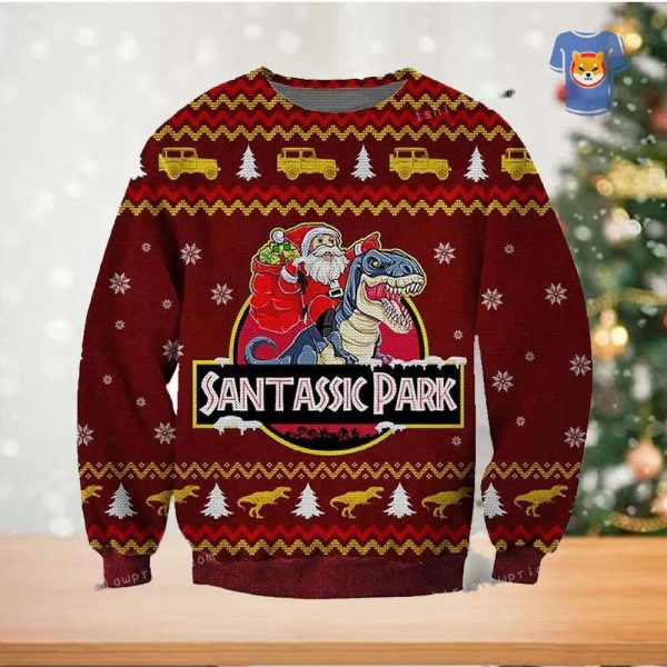 Jurassic Park Santa Claus Riding Dinosaur Ugly Sweater – Gift For Christmas
