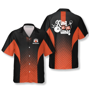 king of the lanes orange custom bowling hawaiian shirt summer gift for bowling team.png