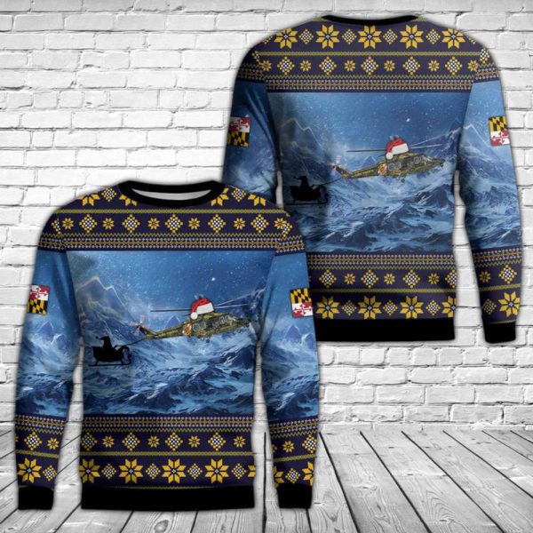 Maryland State Police AW139 Helicopter Christmas Sweater Gift For Christmas