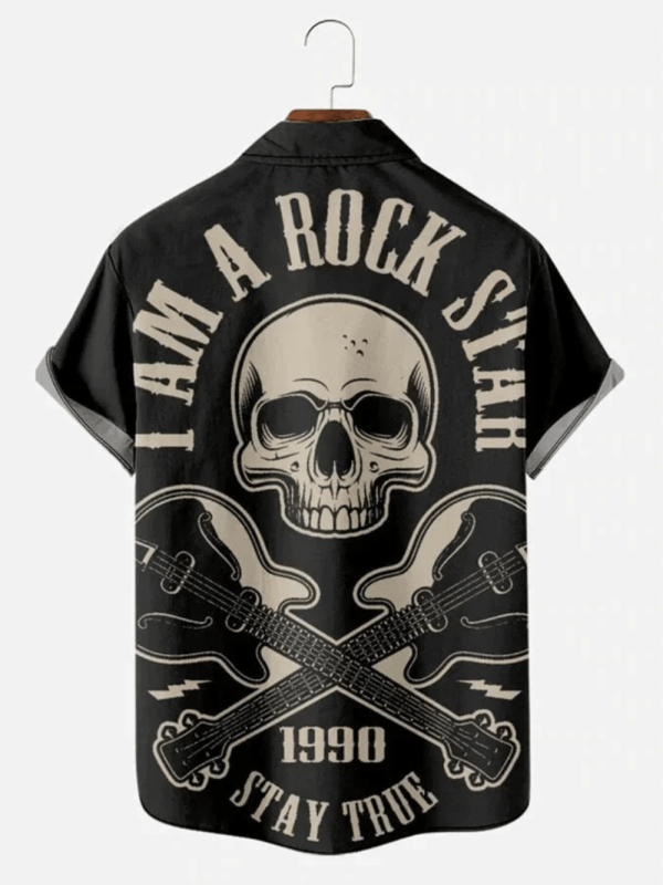 Men’s Retro Rock Guitar Casual Short Sleeve Bowling hawaiian Shirt