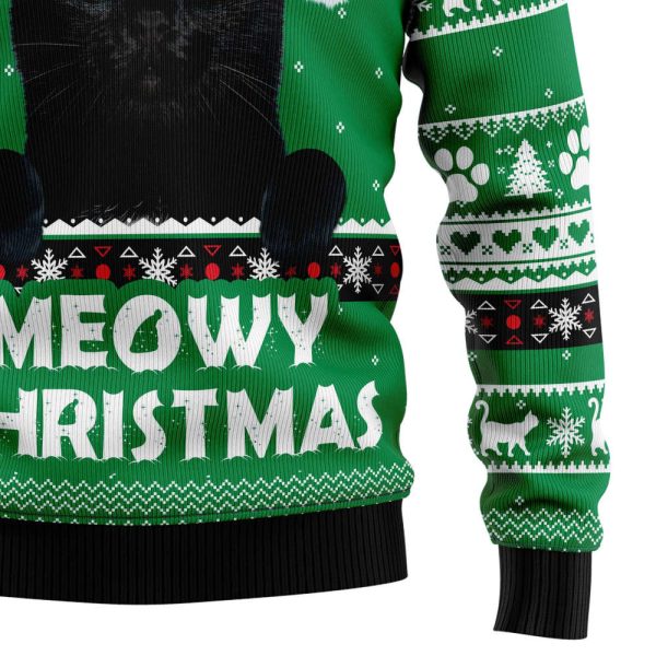 Meowy Black Cat Ugly Christmas Sweater