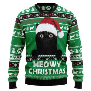 Meowy Black Cat Ugly Christmas Sweater