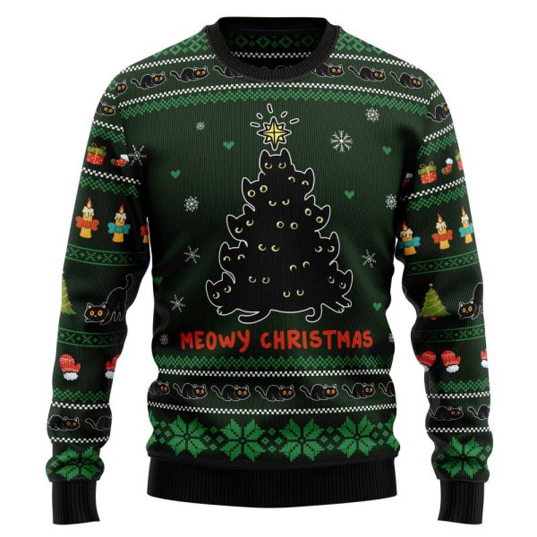 Meowy Christmas Black Cat G5105 Ugly Christmas Sweater – Perfect Holiday Gift by Noel Malalan