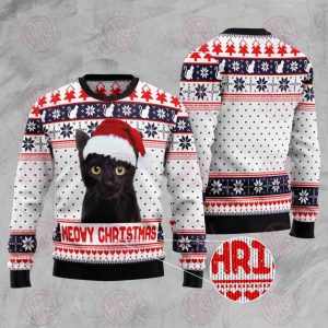 Meowy Christmas Ugly Sweater Black Cat…