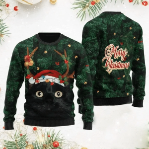 Merry Christmas Black Cat Ugly Christmas…