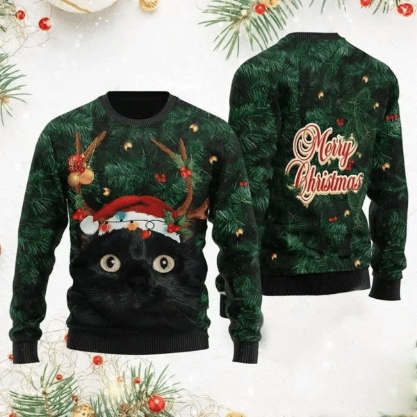 Merry Christmas Black Cat Ugly Christmas Sweater, Christmass Gift