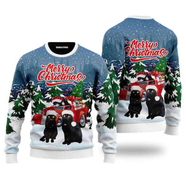 Merry Christmas Black Cat Ugly Christmas Sweater For Men & Women UH1230